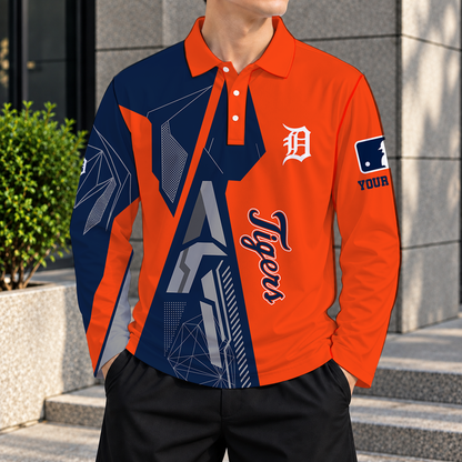 SPECIAL EDITION - NEW CUSTOMIZED MLB16 DTS DETROIT TIGERS MEN'S LONG SLEEVE POLO
