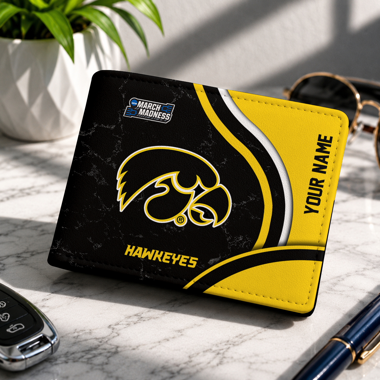 FINAL CLEARANCE - NEW CUSTOMIZED NCAA MAM16 IWH IOWA HAWKEYES LEATHER WALLET