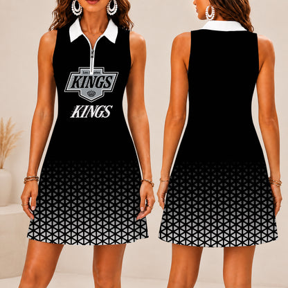 LIMITED EDITION - NEW CUSTOMIZED NHL16 LAK LOS ANGELES KINGS WOMEN'S ZIP SLEEVELESS POLO DRESS