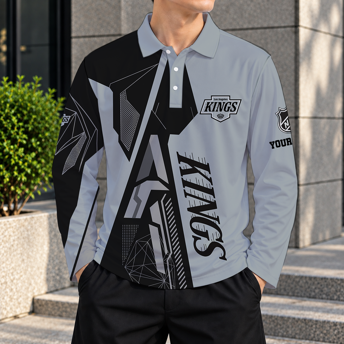 LIMITED DROP - NEW CUSTOMIZED NHL16 LAK LOS ANGELES KINGS MEN LONG SLEEVE POLO
