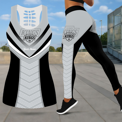 LIMITED EDITION - NEW CUSTOMIZED NHL16 LAK LOS ANGELES KINGS LEGGINGS & HOLLOW TANK TOP SET