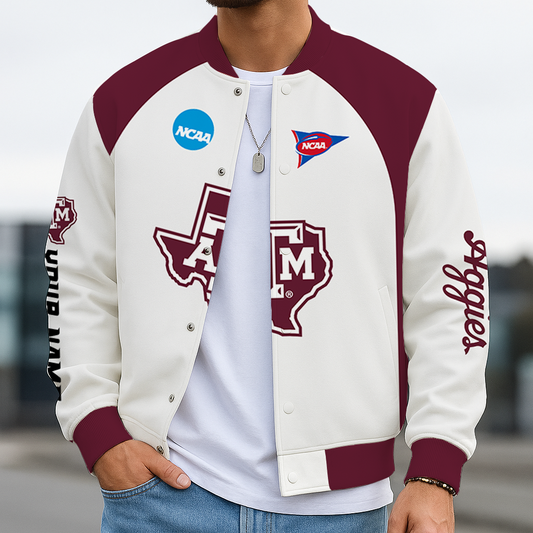 LIMITED DROP - NEW CUSTOMIZED | FBS16 TAA TX A&M AGGIES BASEBALL JACKET, SATIN VARSITY JACKET