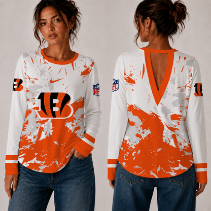 [SPECIAL OFFER] NEW CUSTOMIZED NFL16 CCB CINCINNATI BENGALS WOMEN'S BACK V-CUT LONG-SLEEVE SHIRT