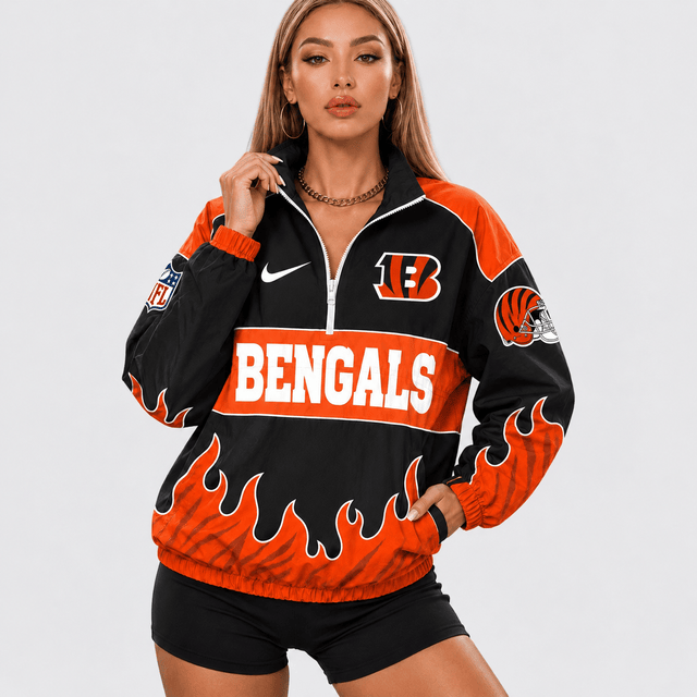 ELITE EDITION - NEW CUSTOMIZED | NFL16 CCB CINCINNATI BENGALS V-NECK ZIPPER SWEATSHIRT JACKET