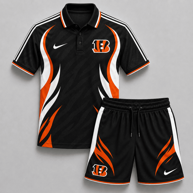 EXCLUSIVE EDITION - NEW CUSTOMIZED | NFL16 CCB CINCINNATI BENGALS POLO SHIRT & SHORT PANTS SET
