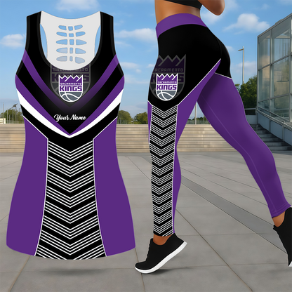 LIMITED EDITION - NEW CUSTOMIZED NBA16 SKI SACRAMENTO KINGS LEGGINGS & HOLLOW TANK TOP SET