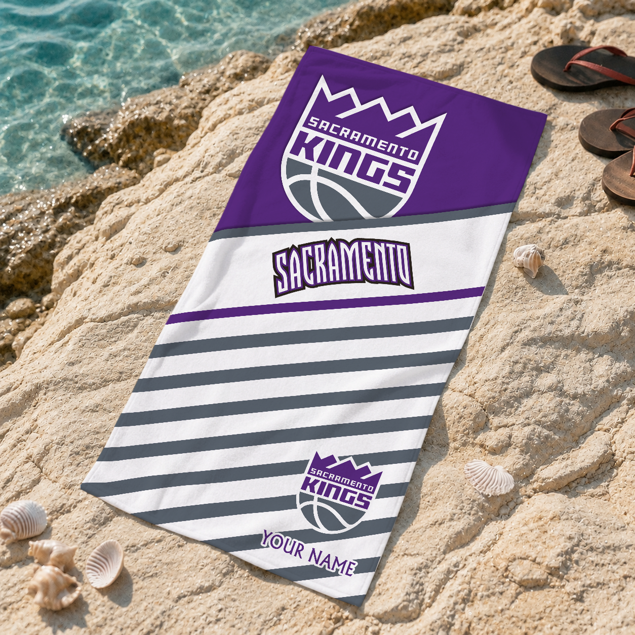 FINAL SALE - NEW CUSTOMIZED NBA16 SKI SACRAMENTO KINGS BEACH TOWEL FOR FAN