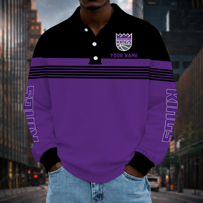 VIRAL EDITION - NEW CUSTOMIZED NBA16 SKI SACRAMENTO KINGS MEN LONG SLEEVE POLO