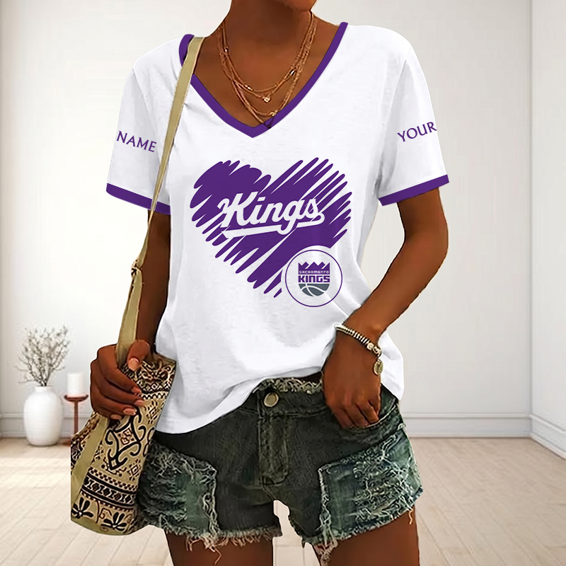 SPECIAL EDITION - NEW CUSTOMIZED NBA16 SKI SACRAMENTO KINGS V-NECK FEMALE SHIRT