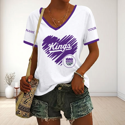 SPECIAL EDITION - NEW CUSTOMIZED NBA16 SKI SACRAMENTO KINGS V-NECK FEMALE SHIRT