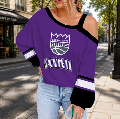 FINAL SALE - NEW CUSTOMIZED NBA16 SKI SACRAMENTO KINGS DROP SHOULDER SWEATSHIRT