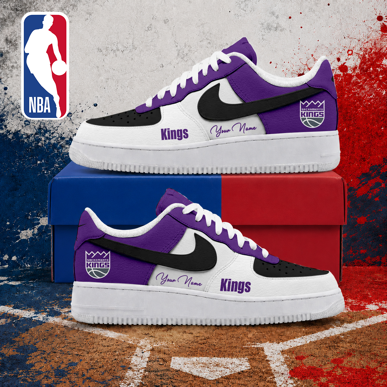FINAL SALE - NEW CUSTOMIZED NBA16 SKI SACRAMENTO KINGS AF1 SNEAKERS
