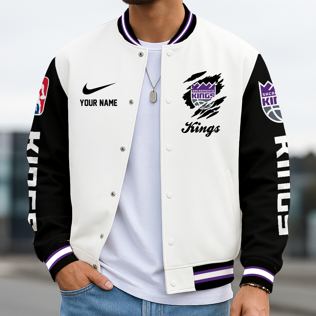 FINAL SALE - NEW CUSTOMIZED NBA16 SKI SC KINGS BASEBALL JACKET, SATIN VARSITY JACKET