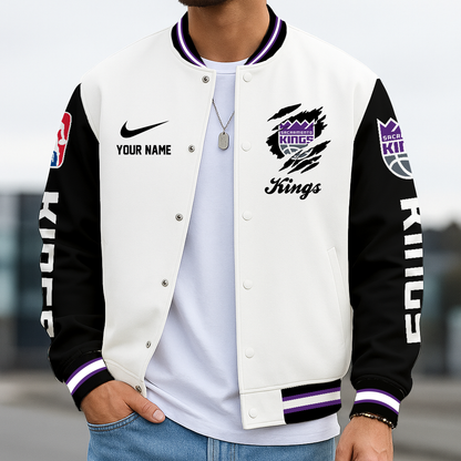 FINAL SALE - NEW CUSTOMIZED NBA16 SKI SC KINGS BASEBALL JACKET, SATIN VARSITY JACKET