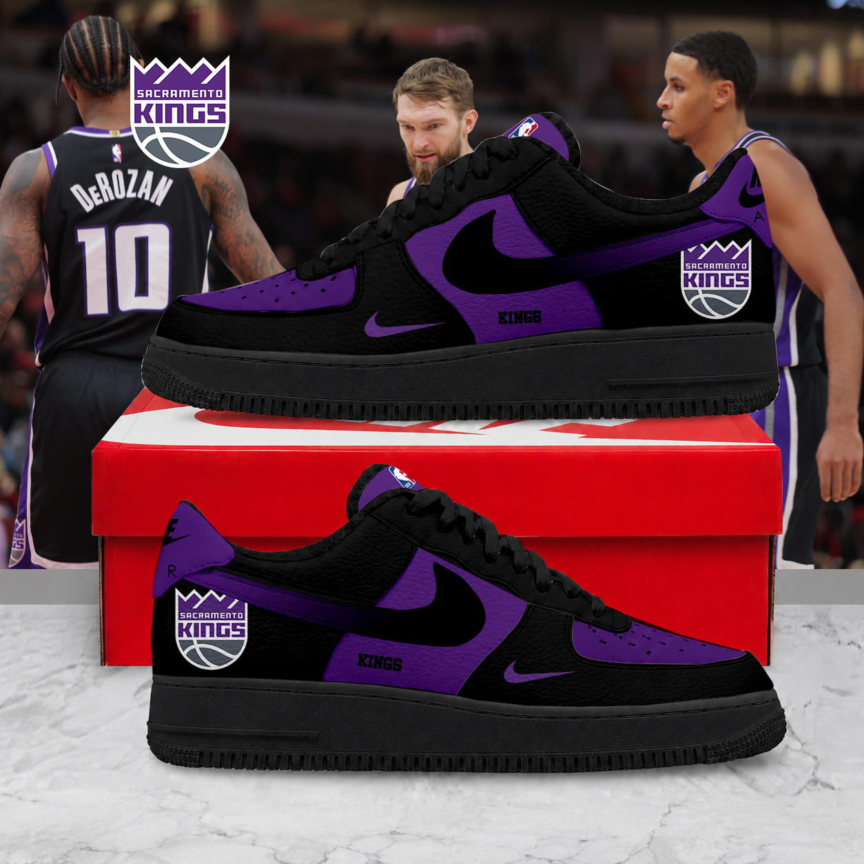 FINAL SALE - NEW CUSTOMIZED NBA16 SKI SACRAMENTO KINGS AF1 SNEAKERS