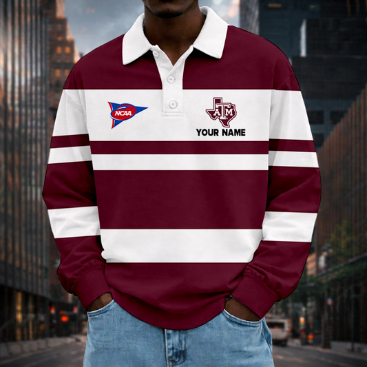 MEGA SALE - NEW CUSTOMIZED FBS NCAA16 TAA TX A&M AGGIES UNISEX LONG SLEEVE POLO