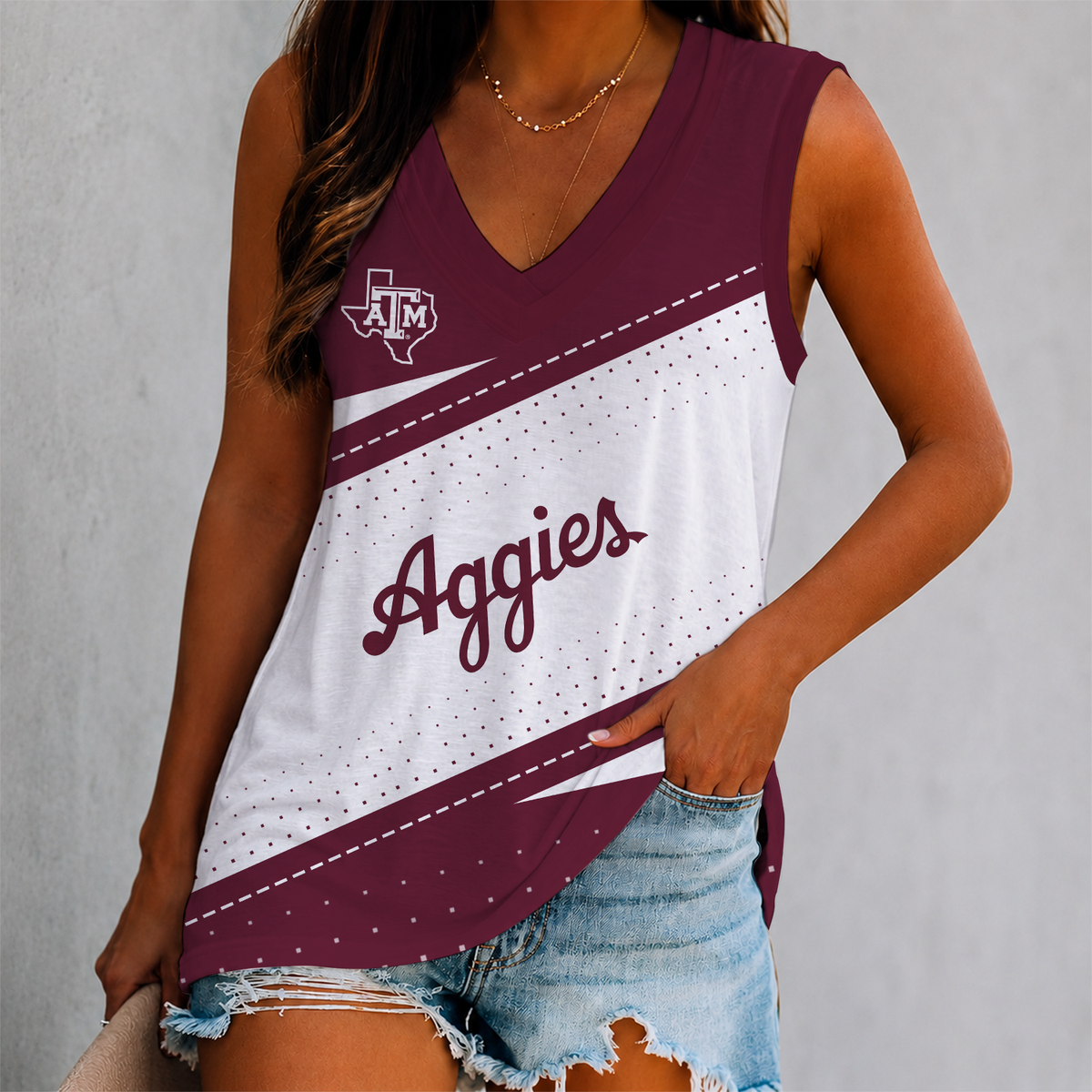 VIRAL EDITION - NEW CUSTOMIZED NCAA FBS16 TAA TEXAS A&M AGGIES WOMEN'S V-NECK TANK TOP