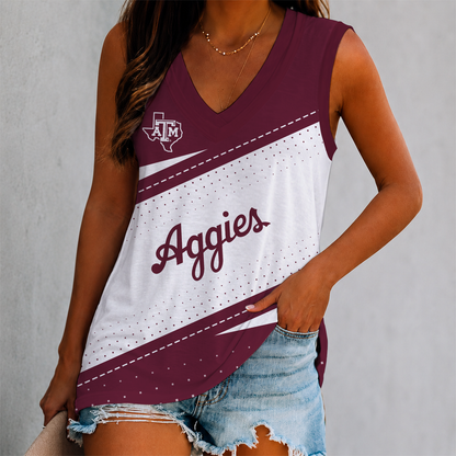 VIRAL EDITION - NEW CUSTOMIZED NCAA FBS16 TAA TEXAS A&M AGGIES WOMEN'S V-NECK TANK TOP