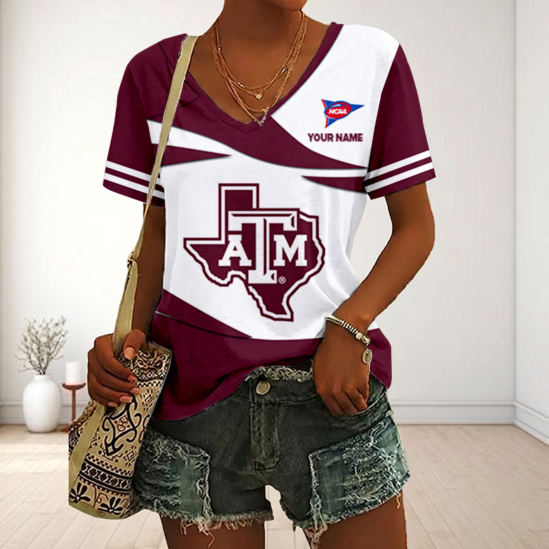VIRAL EDITON - NEW CUSTOMIZED FBS NCAA16 TAA TX A&M AGGIES V-NECK FEMALE SHIRT