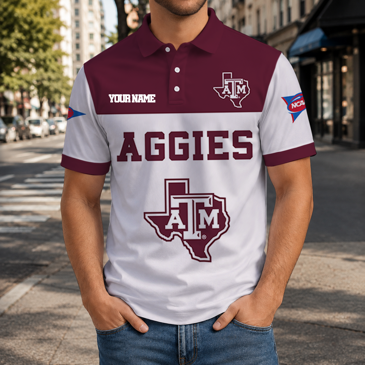 ELITE EDITION- NEW CUSTOMIZED NCAA FBS16 TAA TEXAS A&M AGGIES POLO SHIRT, ZIP POLO SHIRT & T-SHIRTS