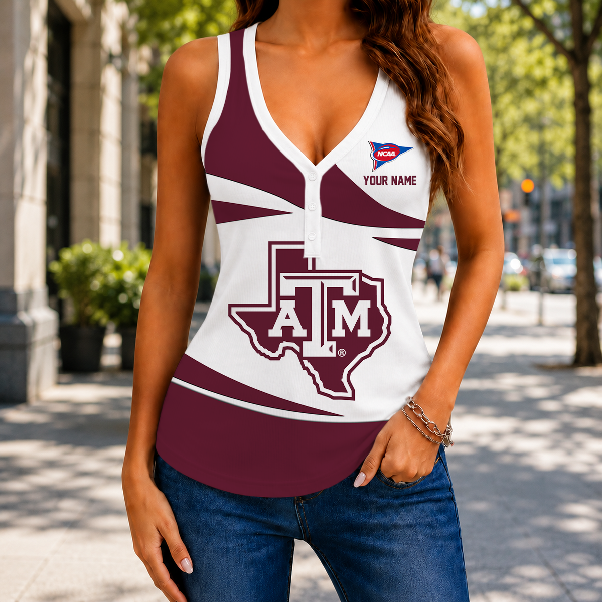 ELETE EDITION - NEW CUSTOMIZED NCAA FBS16 TAA TEXAS A&M AGGIES WOMEN'S V-NECK TANK TOP