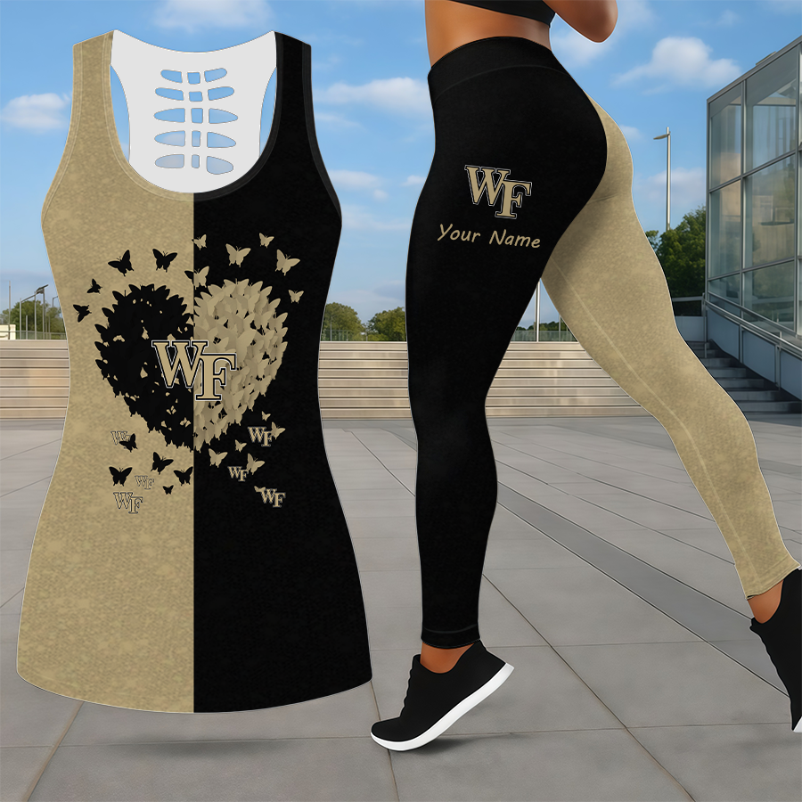 LIMITED EDITION - NEW CUSTOMIZED NCAA CFH16 WFD WAKE FOREST DEMON DEACONS LEGGINGS & HOLLOW TANK TOP SET