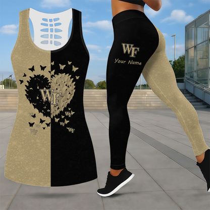 LIMITED EDITION - NEW CUSTOMIZED NCAA CFH16 WFD WAKE FOREST DEMON DEACONS LEGGINGS & HOLLOW TANK TOP SET