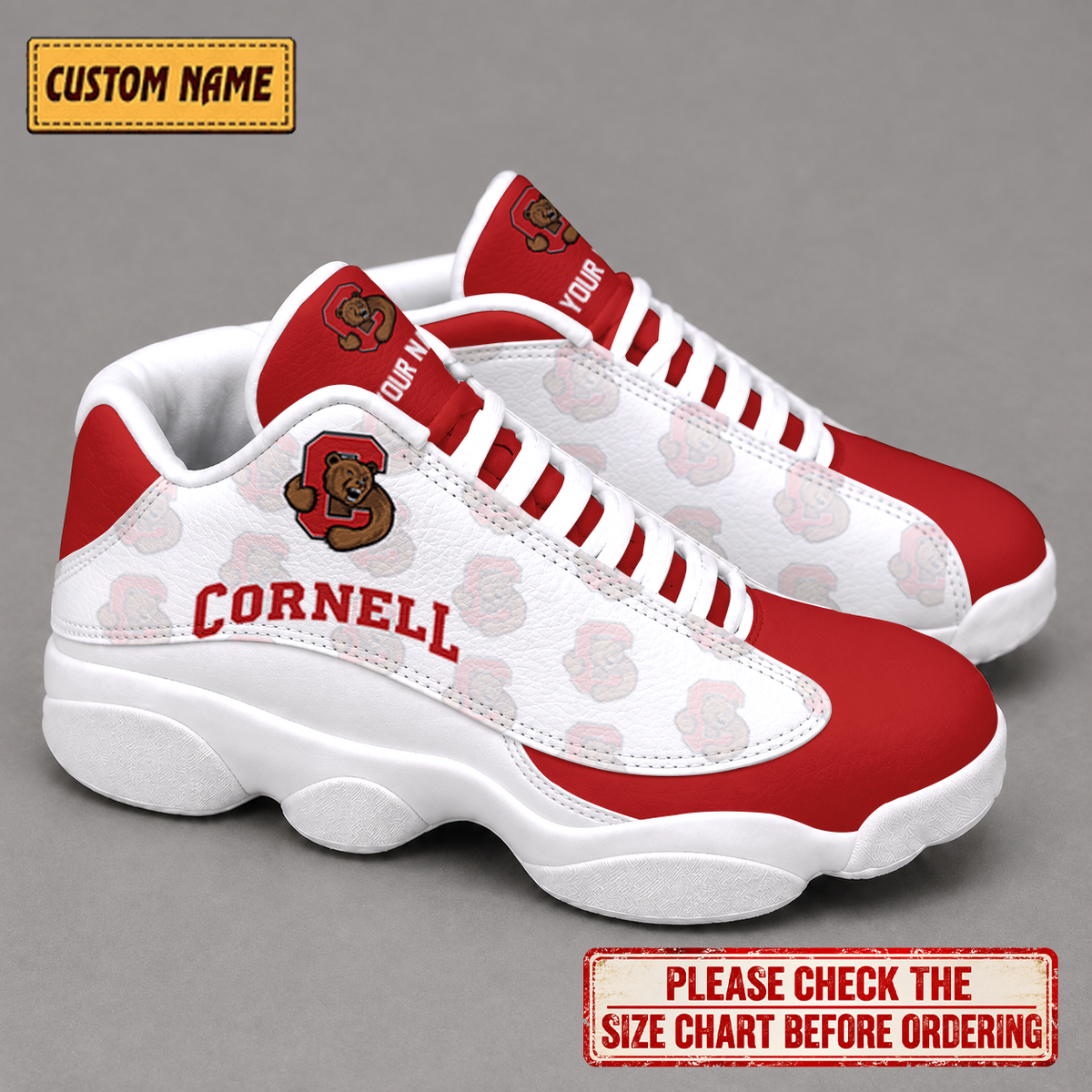 LIMITED EDITION - NEW CUSTOMIZED NCAA MFF16 CBR CORNELL BIG RED AIR JORDAN 13 LOW TOP SNEAKER