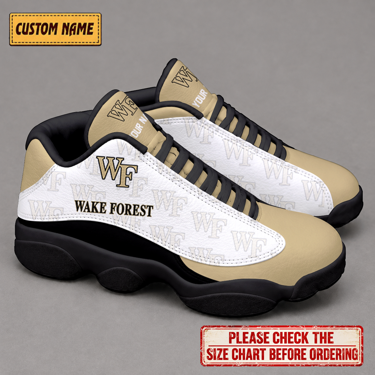 LIMITED EDITION - NEW CUSTOMIZED NCAA CFH16 WFD WAKE FOREST DEMON DEACONS AIR JORDAN 13 LOW TOP SNEAKER