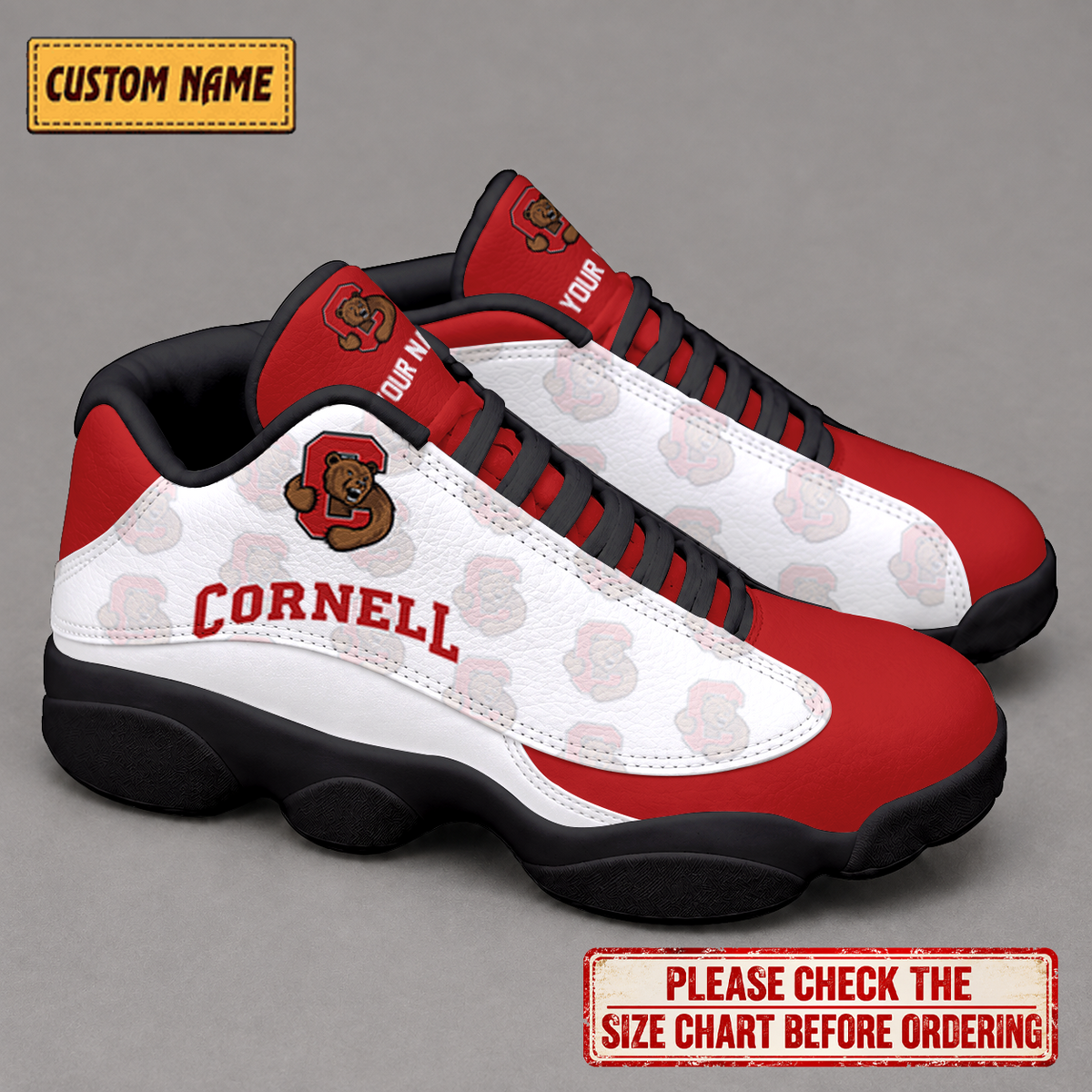 LIMITED EDITION - NEW CUSTOMIZED NCAA MFF16 CBR CORNELL BIG RED AIR JORDAN 13 LOW TOP SNEAKER