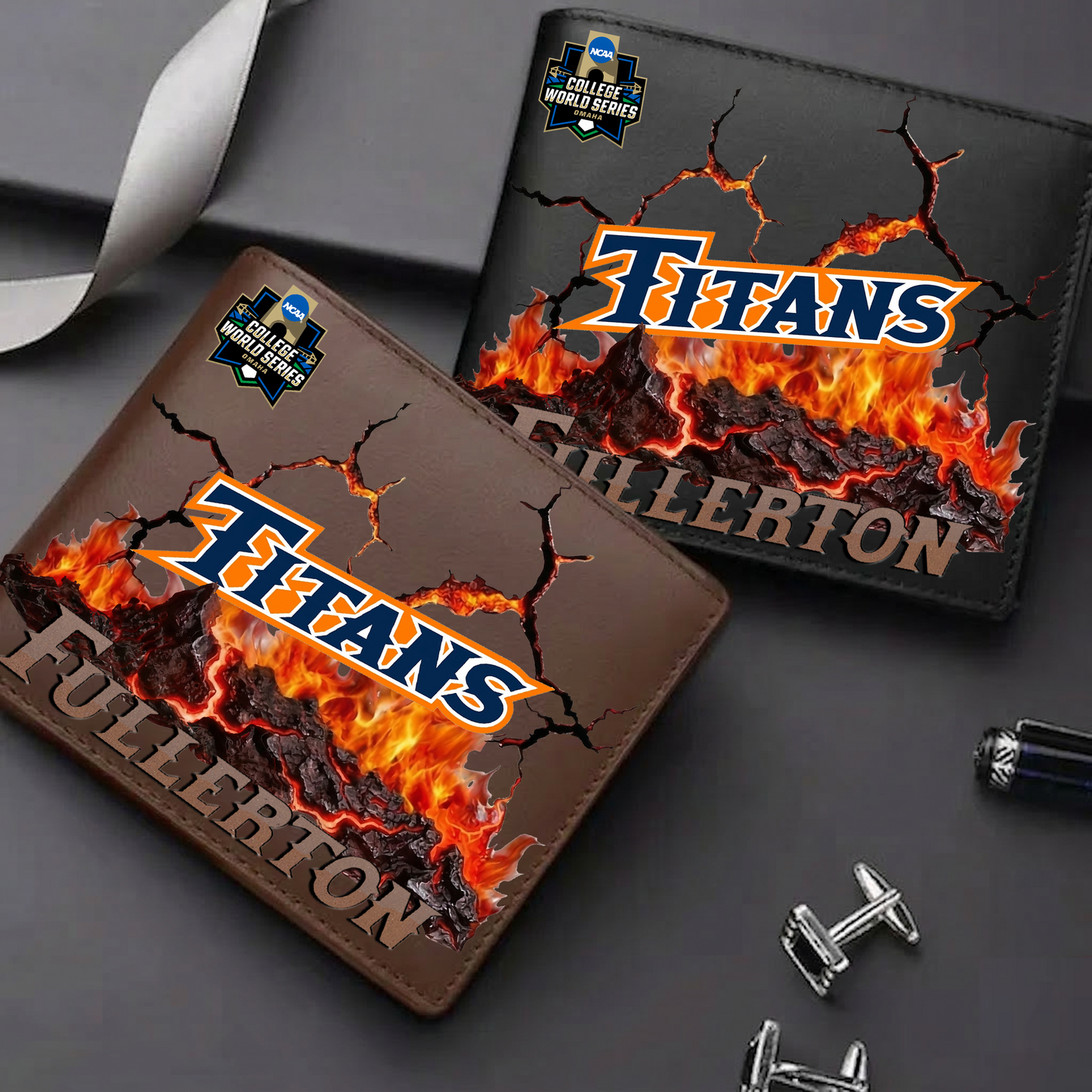 LIMITED EDITION - NEW CUSTOMIZED CWS NCAA16 CFT CS FULLERTON TITANS LEATHER WALLET