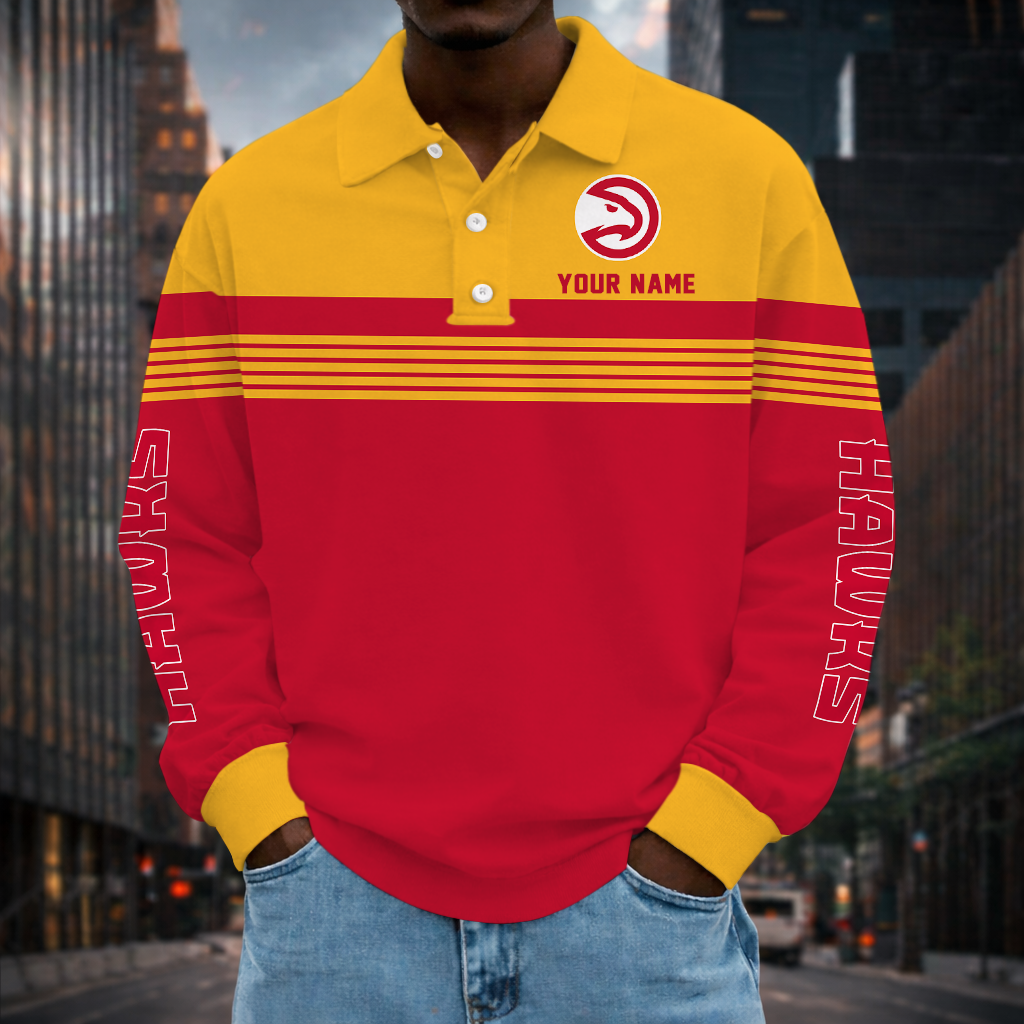 VIRAL EDITION - NEW CUSTOMIZED NBA17 AHA ATLANTA HAWKS MEN LONG SLEEVE POLO