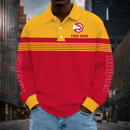 VIRAL EDITION - NEW CUSTOMIZED NBA17 AHA ATLANTA HAWKS MEN LONG SLEEVE POLO