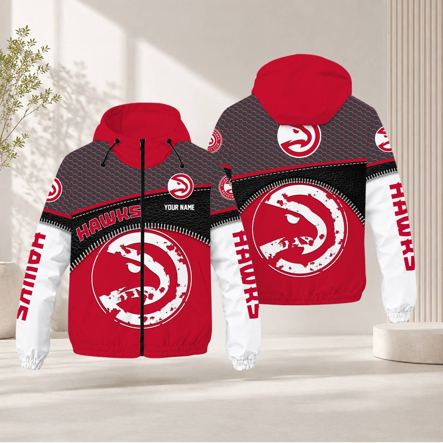 FLASH SALE - NEW CUSTOMIZED NBA17 AHA ATLANTA HAWKS WINDBREAKER JACKET