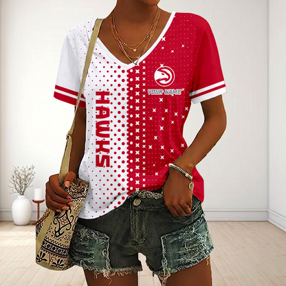 FINAL SALE - NEW CUSTOMIZED NBA17 AHA ATLANTA HAWKS V-NECK FEMALE SHIRT