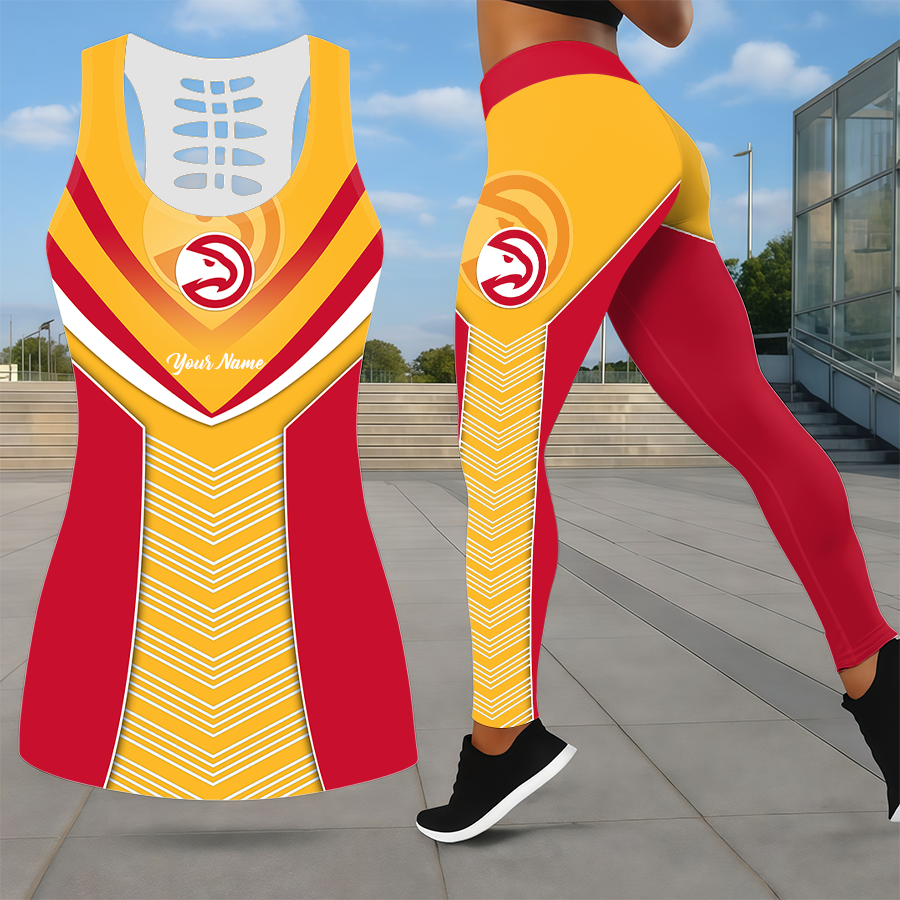 LIMITED EDITION - NEW CUSTOMIZED NBA17 AHA ATLANTA HAWKS LEGGINGS & HOLLOW TANK TOP SET
