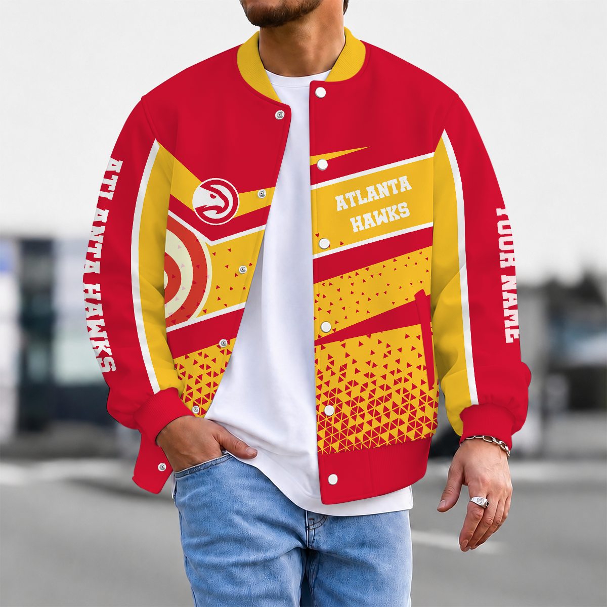 SPECIAL EDITION - NEW CUSTOMIZED NBA17 AHA ATLANTA HAWKS BASEBALL JACKET, SATIN VARSITY JACKET
