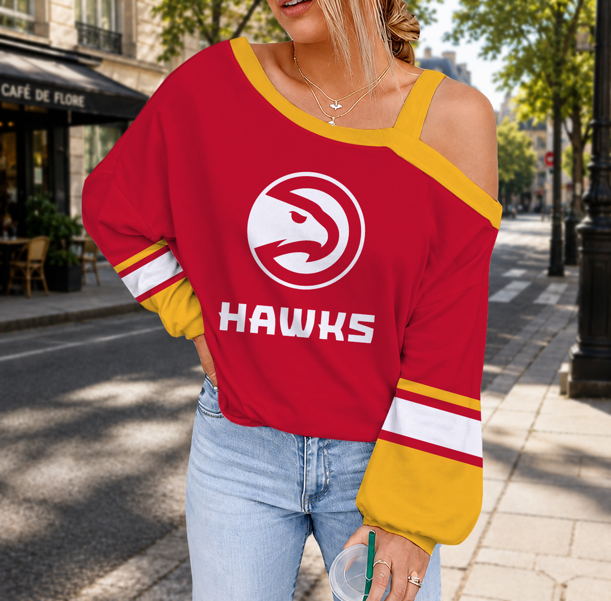 FINAL SALE - NEW CUSTOMIZED NBA17 AHA ATLANTA HAWKS DROP SHOULDER SWEATSHIRT