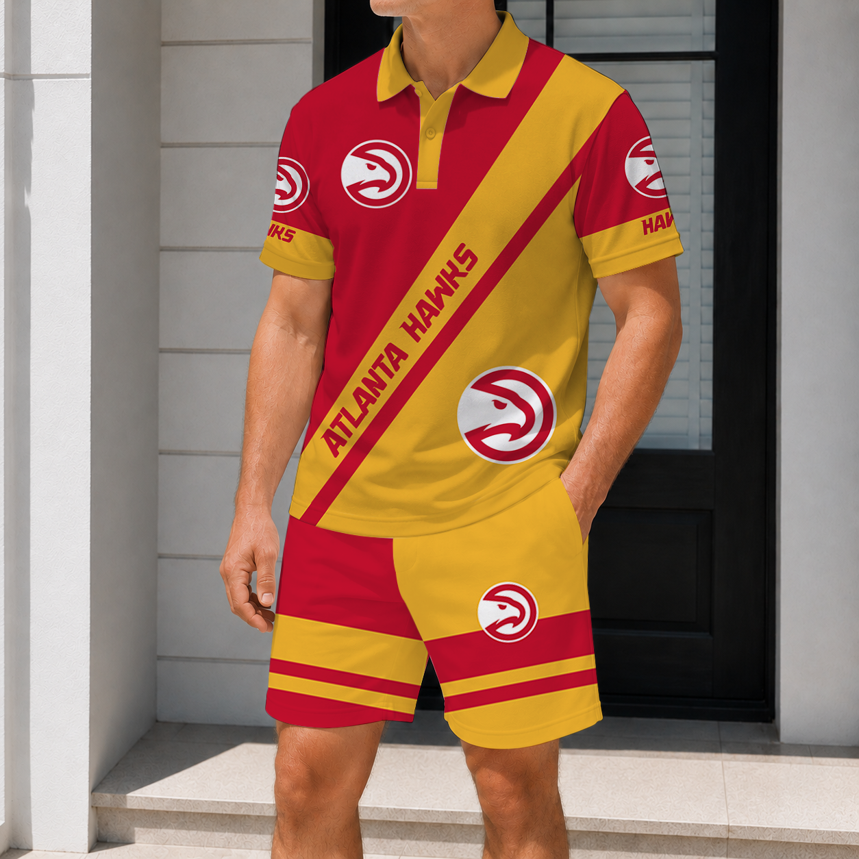 FINAL SALE - NEW CUSTOMIZED NBA17 AHA ATLANTA HAWKS POLO SHIRT & SHORT PANTS SET