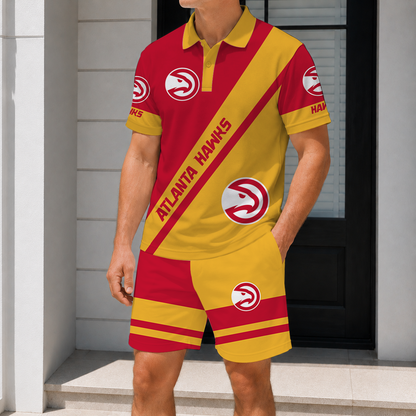 FINAL SALE - NEW CUSTOMIZED NBA17 AHA ATLANTA HAWKS POLO SHIRT & SHORT PANTS SET