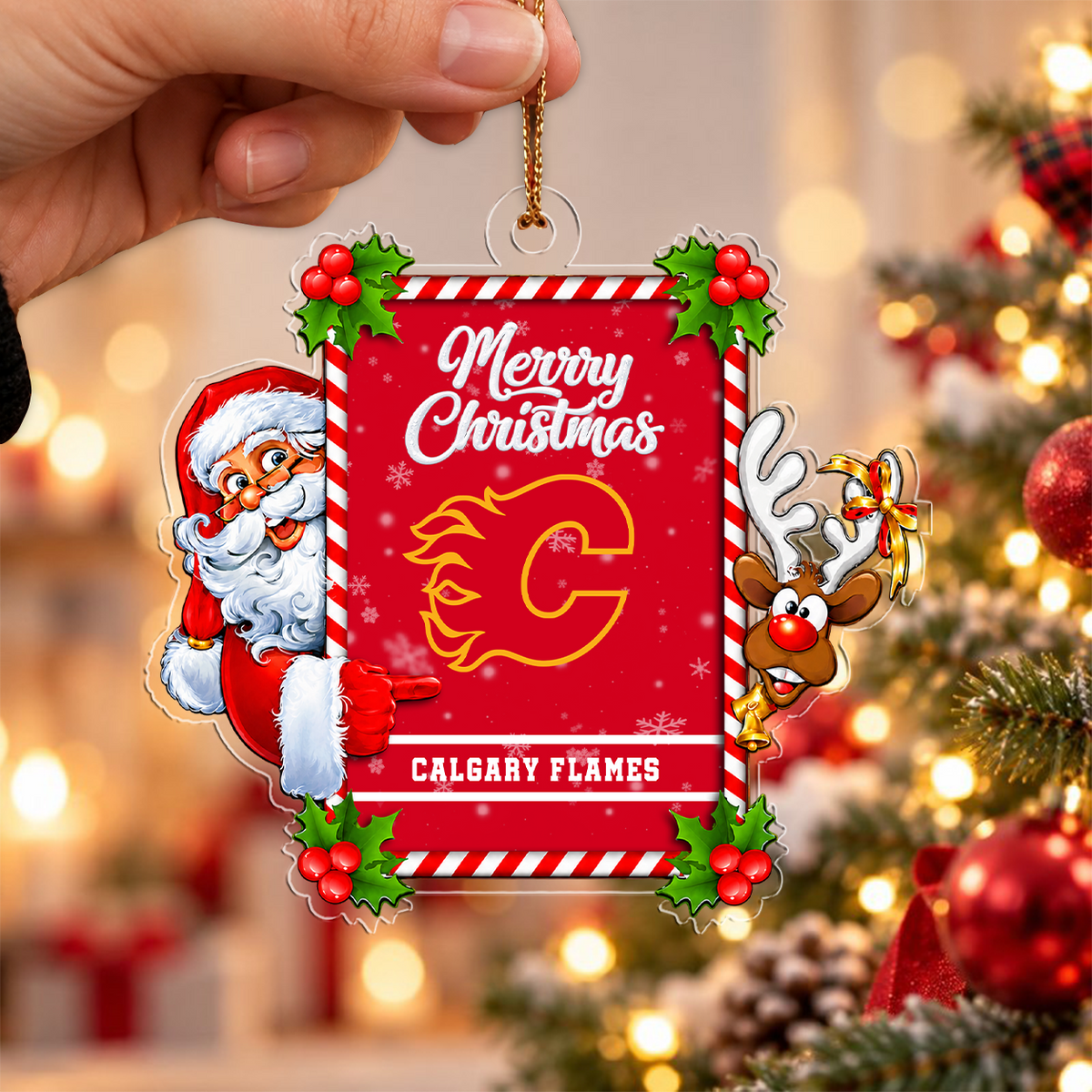 VIRAL EDITION - NEW CUSTOMIZED NHL17 CGF CALGARY FLAMES CHRISTMAS ACRYLIC ORNAMENT