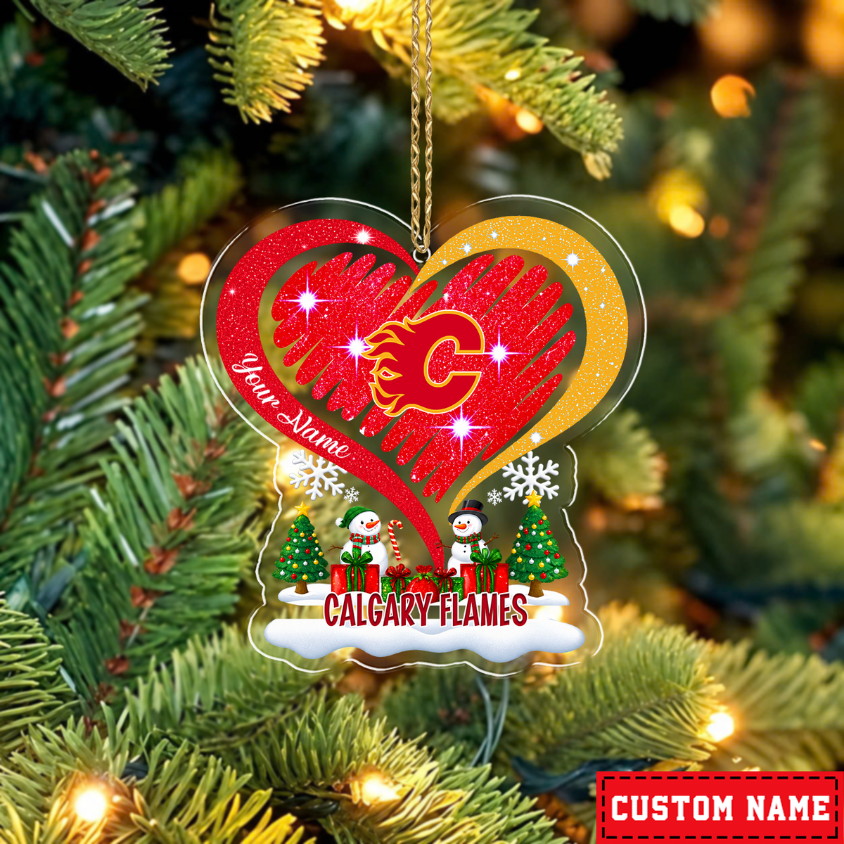LIMITED EDITION - NEW CUSTOMIZED NHL17 CGF CALGARY FLAMES CHRISTMAS ACRYLIC ORNAMENT