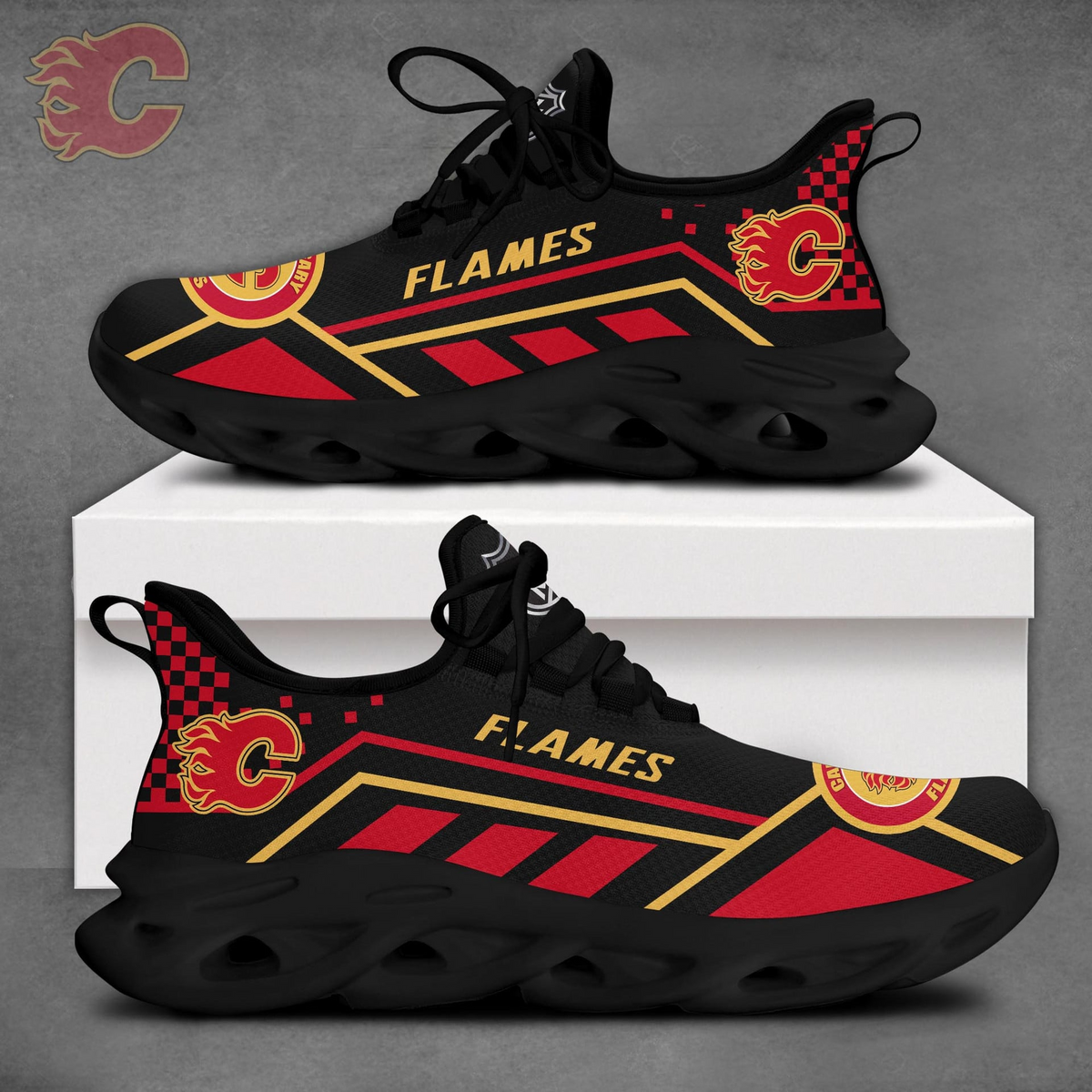 LIMITED EDITION - NEW CUSTOMIZED NHL17 CGF CALGARY FLAMES CLUNKY SNEAKERS