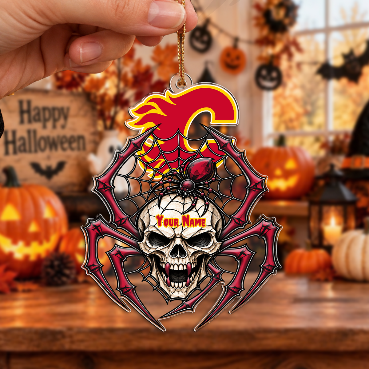 FINAL SALE - NEW CUSTOMIZED NHL17 CGF CALGARY FLAMES HALLOWEEN ACRYLIC ORNAMENT