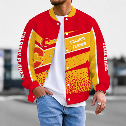 LIMITED EDITION - NEW CUSTOMIZED NHL17 CGF CALGARY FLAMES SATIN VARSITY JACKET & BASEBALL JACKET