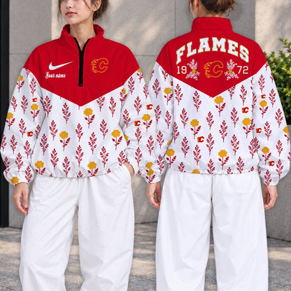 SPECIAL EDITION - NEW CUSTOMIZED NHL17 CGF CALGARY FLAMES V-NECK ZIPPER SWEATSHIRT JACKET