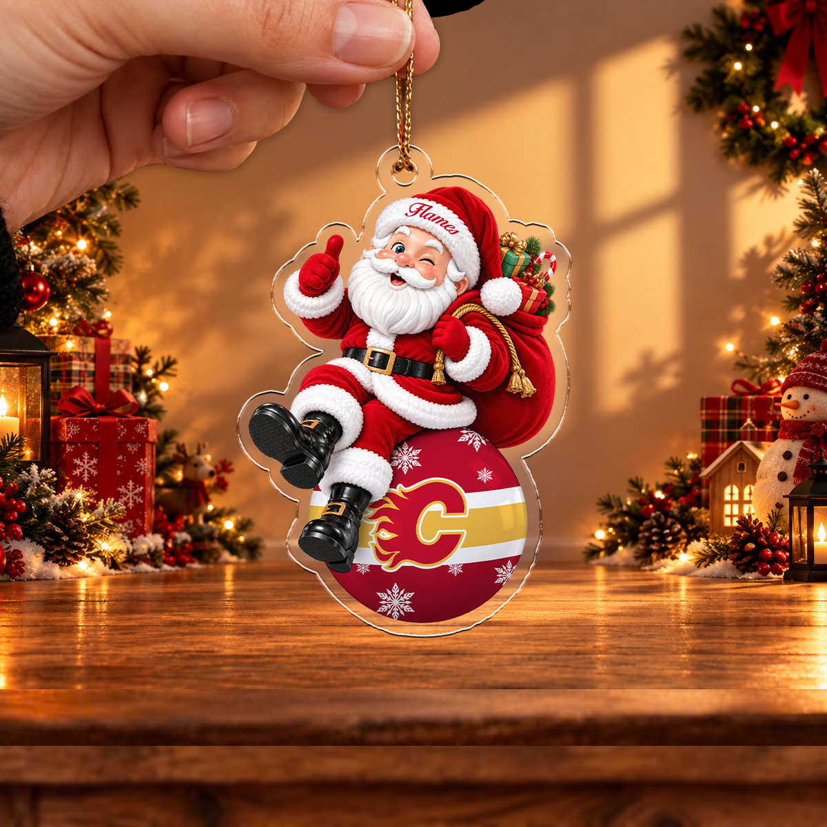 FINAL SALE - NEW CUSTOMIZED NHL17 CGF CALGARY FLAMES CHRISTMAS ACRYLIC ORNAMENT