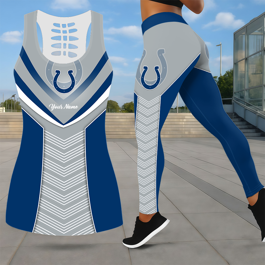 LIMITED EDITION - NEW CUSTOMIZED NFL17 IDC INDIANAPOLIS COLTS LEGGINGS & HOLLOW TANK TOP SET