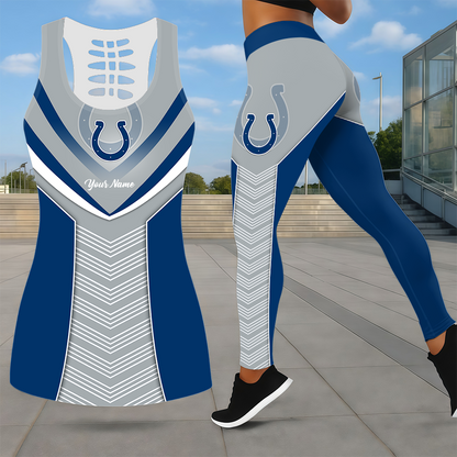 LIMITED EDITION - NEW CUSTOMIZED NFL17 IDC INDIANAPOLIS COLTS LEGGINGS & HOLLOW TANK TOP SET