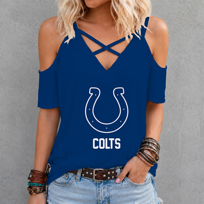 [SPECIAL OFFER] NEW CUSTOMIZED NFL17 IDC INDIANAPOLIS COLTS CRISS CROSS V-NECK TOP